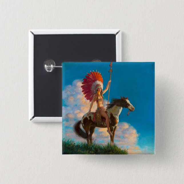 Chieftess Female Native American Indian Chief 15 Cm Square Badge (Front & Back)