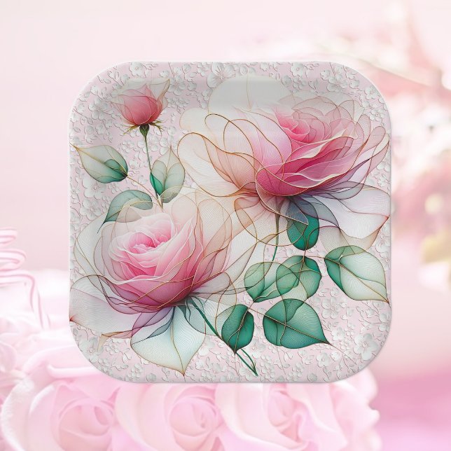 Chiffon Pink Rose Paper Plate (Creator Uploaded)