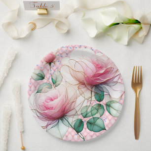 Chiffon Pink Roses Paper Plate
