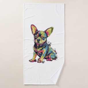 Chihuahua  Abstract Painting  Colour  Cute Dog     Bath Towel