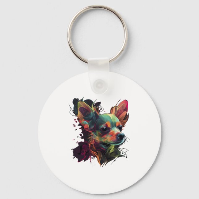 Chihuahua  Abstract Painting  Colour  Cute Dog Key Ring (Front)