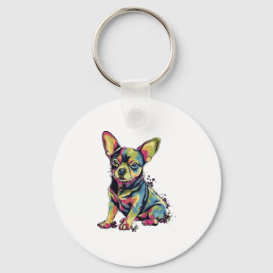 Chihuahua Abstract Painting Colour Cute Dog Key Ring