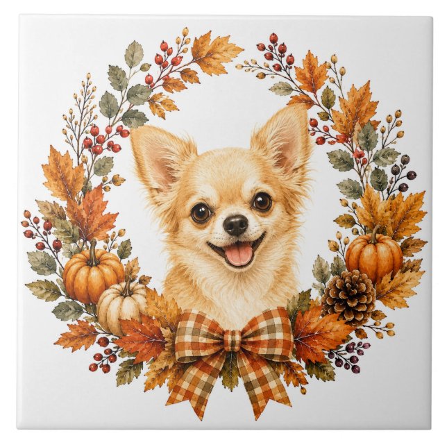 Chihuahua Autumn Wreath Tile (Front)