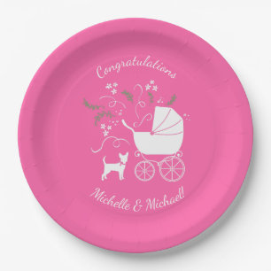 Chihuahua Baby Shower Puppy Dog Pink Girl Paper Plate