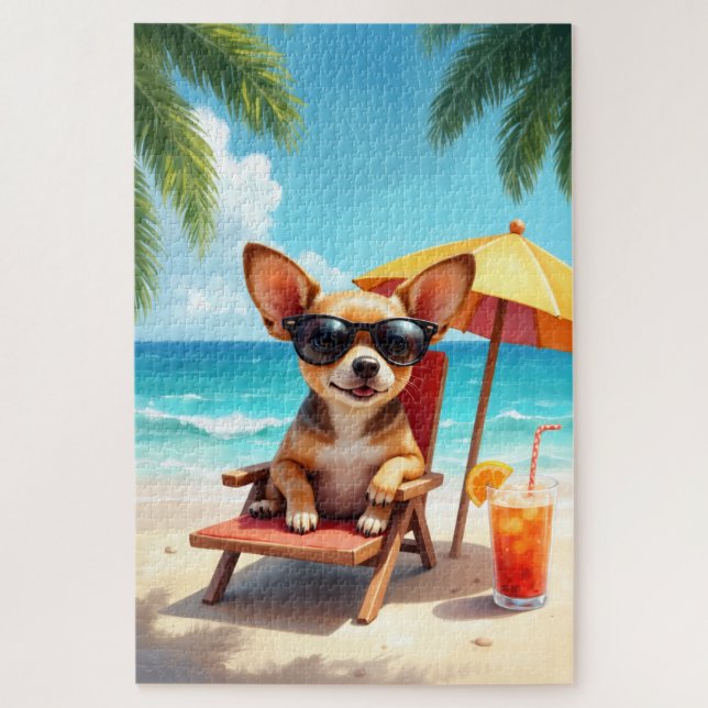Chihuahua Beach Lounge Scene Jigsaw Puzzle (Vertical)