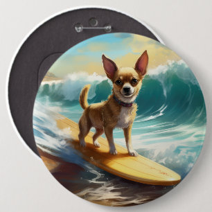 Chihuahua Beach Surfing Painting 6 Cm Round Badge