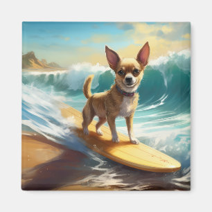 Chihuahua Beach Surfing Painting Magnet
