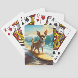 Chihuahua Beach Surfing Painting  Playing Cards