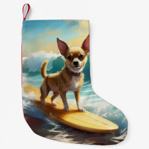 Chihuahua Beach Surfing Painting Small Christmas Stocking