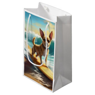 Chihuahua Beach Surfing Painting  Small Gift Bag