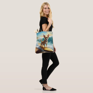 Chihuahua Beach Surfing Painting  Tote Bag