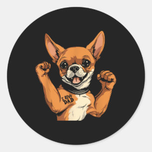 Chihuahua Biceps Tattoo - Dog Breed Pet I Love Dad Classic Round Sticker
