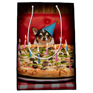 Chihuahua Birthday Pizza Pie Medium Gift Bag