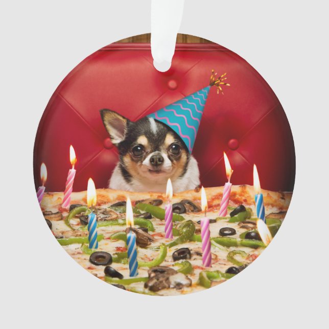 Chihuahua Birthday Pizza Pie Ornament (Front)