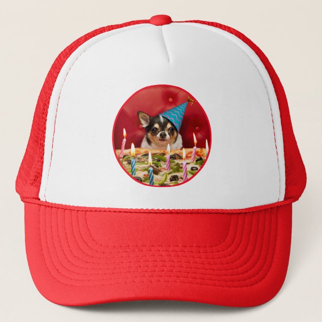 Chihuahua Birthday Pizza Pie Trucker Hat (Front)