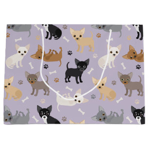 Chihuahua Bones and Paws Purple Large Gift Bag