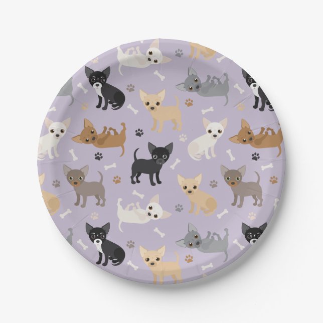 Chihuahua Bones and Paws Purple Paper Plate (Front)