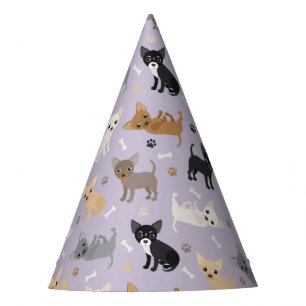 Chihuahua Bones and Paws Purple Party Hat