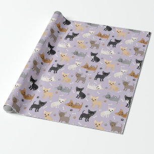 Chihuahua Bones and Paws Purple Wrapping Paper