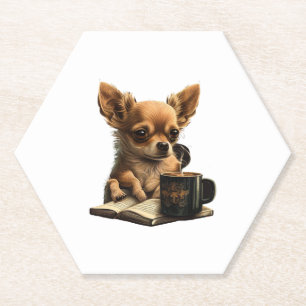 Chihuahua Book Coffee Tea Reading Paper Coaster