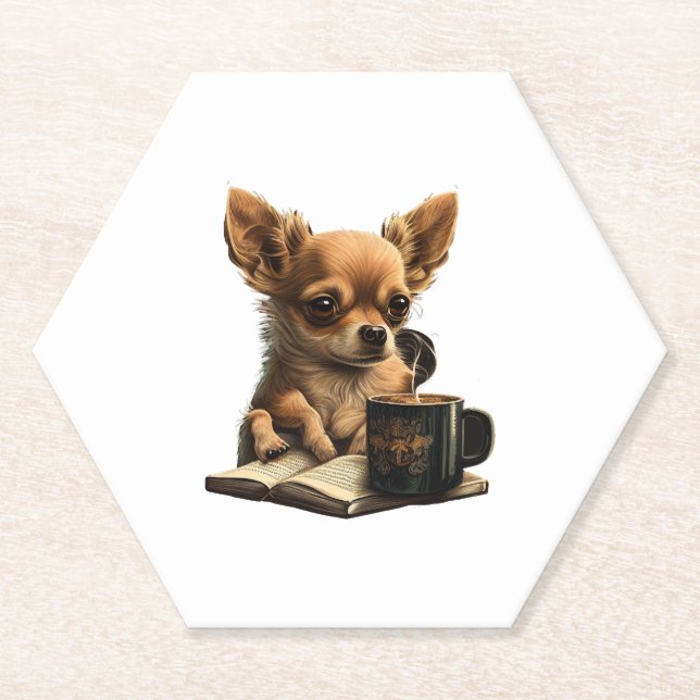 Chihuahua  Book  Coffee  Tea  Reading  Paper Coaster (Front)