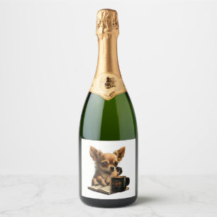 Chihuahua Book Coffee Tea Reading Sparkling Wine Label