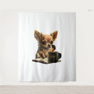 Chihuahua Book Coffee Tea Reading Tapestry