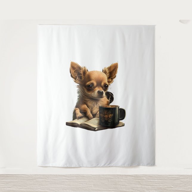 Chihuahua  Book  Coffee  Tea  Reading  Tapestry (Front)