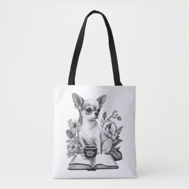 Chihuahua  Book  Coffee  Tea  Reading   Tote Bag (Front)