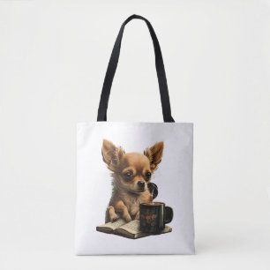 Chihuahua  Book  Coffee  Tea  Reading  Tote Bag