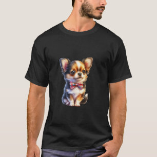Chihuahua Bowtie Watercolor Long Hair Chihuahua T-Shirt