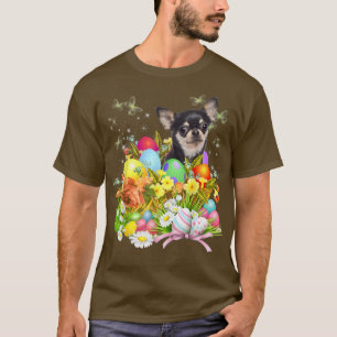 Chihuahua Bunny Dog With Easter Eggs Basket Cool T-Shirt