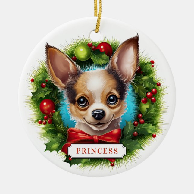 Chihuahua Ceramic Circle Ornament (Front)