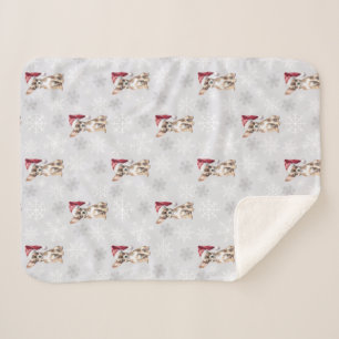 Chihuahua Chi Dog in Santa Hat Grey Sherpa Blanket