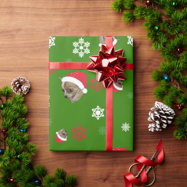 Chihuahua Chi Santa Hat Wrapping Paper (Holiday Gift)
