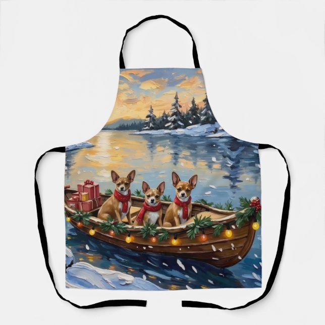 Chihuahua Christmas Boat Holiday Apron (Front)