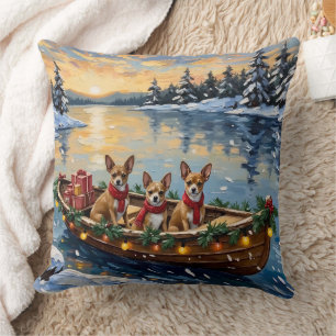 Chihuahua Christmas Boat Holiday Cushion