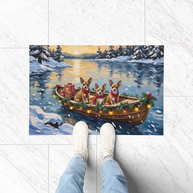Chihuahua Christmas Boat Holiday Doormat (Indoor)