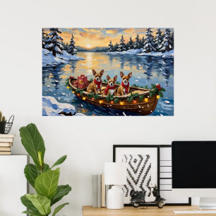 Chihuahua Christmas Boat Holiday Poster