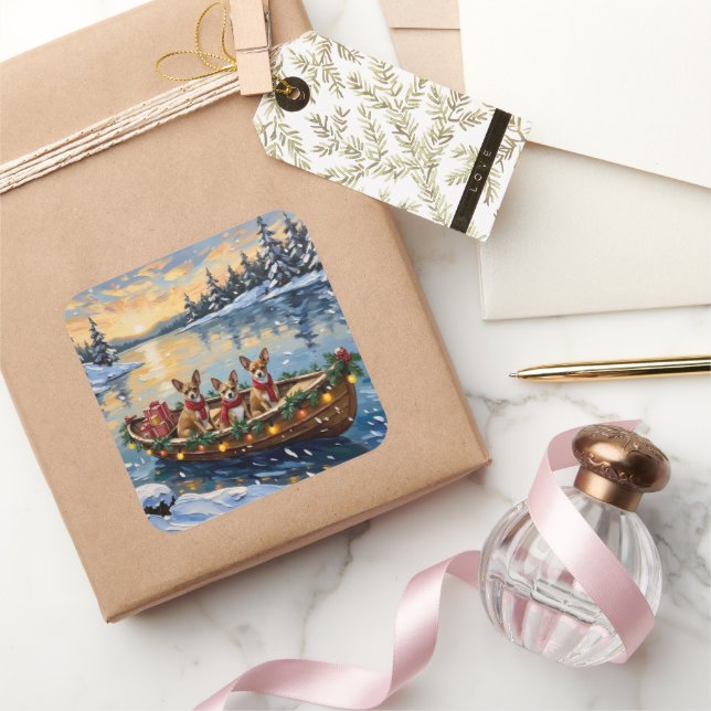 Chihuahua Christmas Boat Holiday Square Sticker (Gifting)