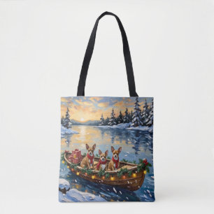 Chihuahua Christmas Boat Holiday Tote Bag