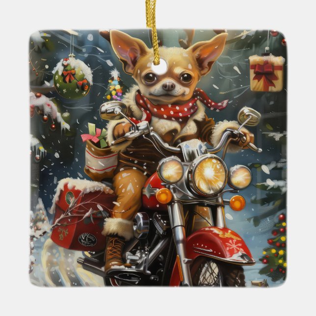 Chihuahua Christmas Ceramic Ornament (Front)
