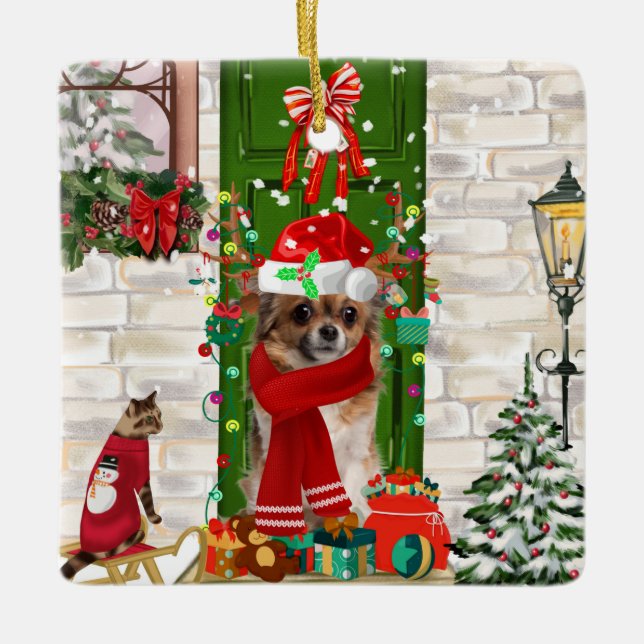 Chihuahua Christmas Ceramic Ornament (Front)