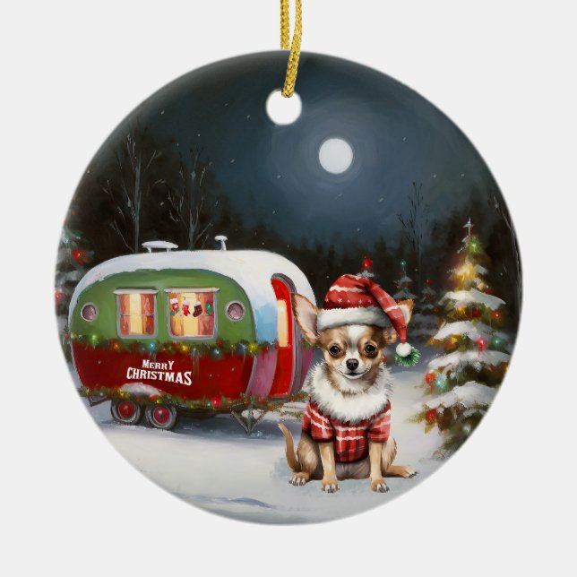 Chihuahua Christmas Ceramic Tree Decoration (Front)