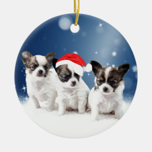 Chihuahua Christmas Ceramic Tree Decoration (Front)