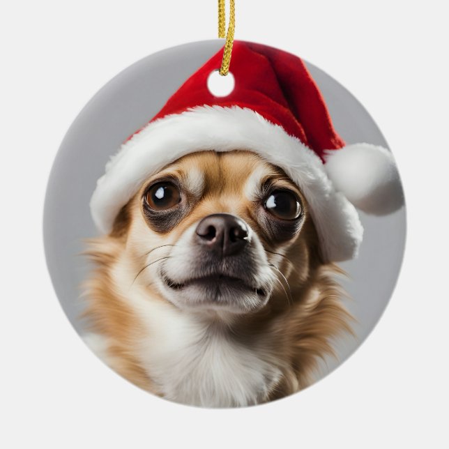 Chihuahua Christmas Ceramic Tree Decoration (Front)
