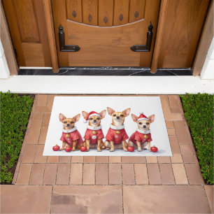 Chihuahua Christmas Dress Santa Hat Doormat