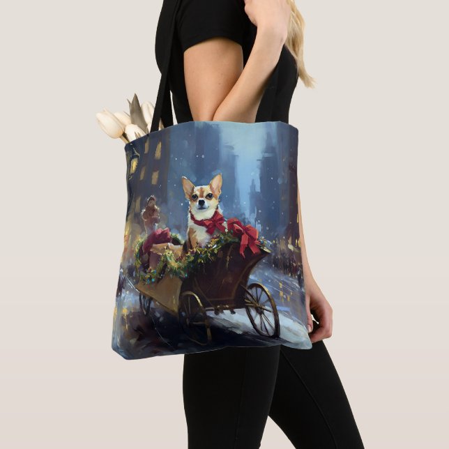 chihuahua Christmas Festive Season Tote Bag (Close Up)