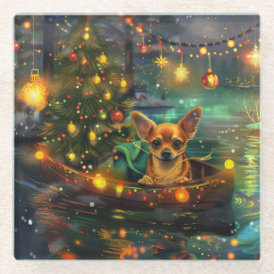 Chihuahua Christmas Festive Voyage Glass Coaster