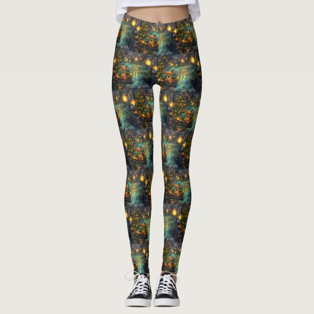 Chihuahua Christmas Festive Voyage Leggings (Front)